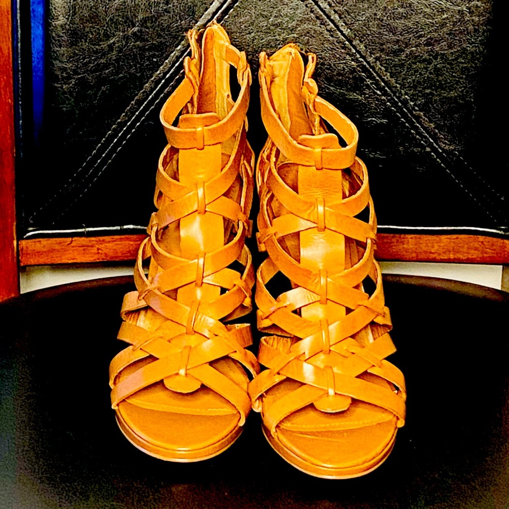 Express all leather gladiator platform heels